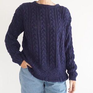 Vintage Weathervane Navy Cable Knit Crewneck Preppy Collegiate Grandpa Sweater L
